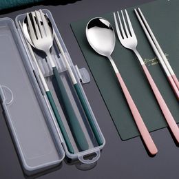 Dinnerware Sets Silver Stainless Steel Fork Knife Chopsticks 3 In 1 Cutlery Portable Set With Storage Case For TravelDinnerware SetsDinnerwa