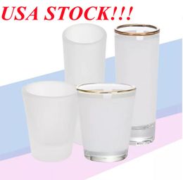 USA warehouse sublimation Shot Glasses 1.5oz 3oz Whiskey Shot Glass with golden rim Heat Transfer Printing wine glass 144pcs/carton