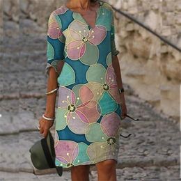 Abito elegante da donna con stampa floreale Abito estivo a mezza manica al ginocchio Abiti casual da spiaggia per ufficio Vestidos 220601