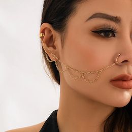 2022 Bohemia Sexy Women Geometric Metal Multi-Layer Tassel Chain Clip Earrings Fake Nose Piercing Nose Clip Summer Jewellery