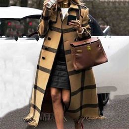 Fall Winter Women's Retro Wool blend Overcoat British Yellow Graphics Long Trench Coat Plus Size Office Ladies Overcoats 2019 V191014
