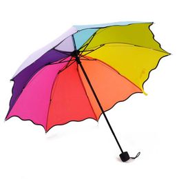 20pcs/lot Colourful Three-Folding Falbala Rainbow Umbrellas Rainy Telescopic Umbrella