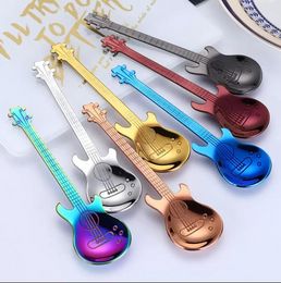 New Creative 304 Stainless Steel Small Coffee Spoons Guitar Violin Shape Dessert Spoon Stirring Spoon Lovely Titanium Plated Ice Scoop C0809x