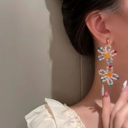 Dangle & Chandelier Colour Transparent Crystal BeadeTassel Flower Dangle Long Earrings Stud Earring For Women Girls Jewellery