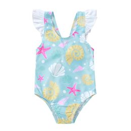 Clothing Sets 0-3 Years Toddler Baby Kid Girls Swimsuit Cute Bow Ruffles Shell Starfish Print Swimwear For Girl Summer Bathing SuitClothing