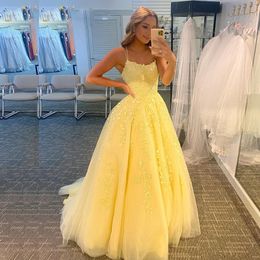 Custom Made Spaghetti Strap Prom Dresses Floral Lace Lace-up Special Occasion Gowns Tulle Skirt Summer Maxi Dress