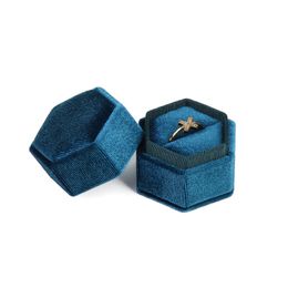 Hexagon Velvet Ring Box with Detachable Lid Jewelry Case Earings Holder for Proposal Engagement Wedding Ceremony