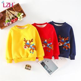 LZH Winter Autumn Long Sleeve Elk Embroidery Pullover Christmas Clothes For Boys Plus Fleece Long Sleeve Girls Sweater Top LJ201127
