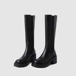 2022 women's boots autumn and winter new European American fashion all-match thick-heeled thick-soled sleeve knee-length boots