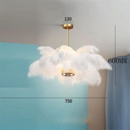 Pendant Lamps Nordic Lights Natural Ostrich Feather Lamp Living Room Restaurant Hanging Bedroom Reading Light FixturesPendant