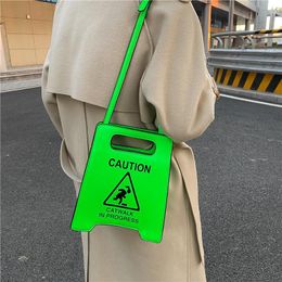 Evening Bags Creative Caution Letters Pattern Women Handbag 2022 Spring Cute Fluorescence Colour Messenger Bag High Quality Ladies Clutches