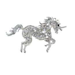 50pcs 58mm unicorn horse brooch pin silver tone clear rhinestone crystal brooches pretty animal wedding party Jewellery pins