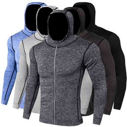 New Winter Autumn Hoodies Sport Shirt Men Hat Zipper Running Jackets Fitness Gym Sports Clothing Sport Top Men's Sportswear L220704