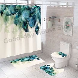 Polyester Fibre Bath Curtain Set 3D Printed Shower Waterproof Home Bathroom Decor Toilet Lid Cover Mug Mat Carpet Modern 220429