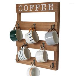 Hooks & Rails Wooden Hook Mug Storage Rack Coffee Cup Wall Draining Water Upside Down Drain ShelfHooks