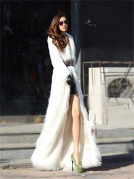 Faux Fur Coat Women X-Long White Fur Clothing 2022 Winter New Fashion Temperament Elegant Slim Streetwear Chic Lapel Outwear T220716