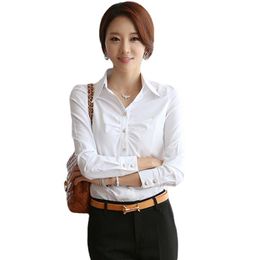 Women's Blouses & Shirts Spring Women Elegant V-Neck Button Up Shirt Korean Fashion Cotton Office Lady White Work