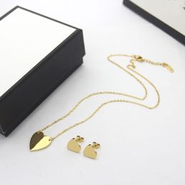 Luxury Jewellery designer heart necklace earrings set trendy fashion party stainless steel