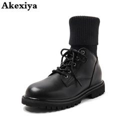 new fashion casual female Martin boots knit comfortable breathable lace womens boots thick with tube womens shoes 201102