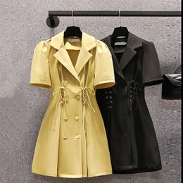 Women's Suits & Blazers Blazer Coat Women Short Sleeve Jacket Summer Double Breasted Drawstring Slim Waist Ladies BlazerWomen Long OutwearWo