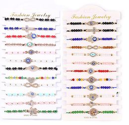 12Pcs/Set Blue Evil Eye Bracelets For Women Crystal Tree Hand Cross Heart Turtle Charm Beads Rope String Chain Adjustable Bangle Fashion Jewelry Gift Wholesale