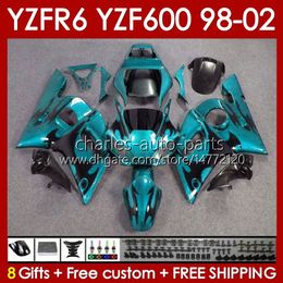 Bodys Kit For YAMAHA YZF R6 R 6 YZF600 600CC 98-02 Bodywork 145No.40 YZF 600 CC YZF-600 YZFR6 98 99 00 01 02 Frame YZF-R6 1998 1999 2000 2001 2002 Full Fairing cyan flames blk