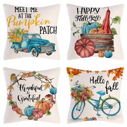 Cushion/Decorative Pillow Happy Thanksgiving Decorations Cover 45x45cm Autumn Farmhouse Home Decor Cushion Holiday Ornaments Linen Pillowcas