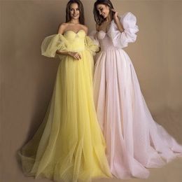 BEPEITHY Sweetheart Pink Long Evening Dress Party Elegant Robe De Soiree Detachable Sleeves Yellow Prom Dresses With Belt 220510