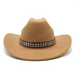 Artificial Wool Women's Men's Western Cowboy Hat Vintage Gentleman Felt Fedoras Hats Cowgirl Church Jazz Cap Sombrero Hombre