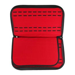 Watch Boxes & Cases BLACK LEATHER 20 SLOT ZIPPER CASE STORAGE BOX ORGANIZER RED INTERIOR