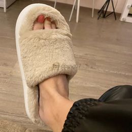 2022 Fluffy Fur Cloud Slippers Women Thick Platform Winter Warm Plush Slides Home Indoor Flat Shoes Furry Flip Flops G220816