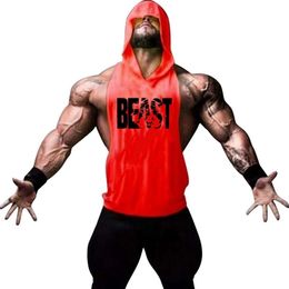 Brand Workout Clothes Fitness Men s Hooded Cotton Vest Mesh Sweatshirt Sleeveless Top 220630280H