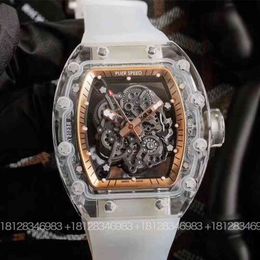 uxury watch Date Richa Men's Fully Automatic Mechanical Watch Fashion Transparent Crystal Glass Hollowed Out Personalized Tape Light