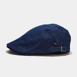 Unisex Washed Denim Berets Hat For Men Newspaper Seller Hat Women Retro Hat Solid Blue Duck Mouth Cap Spring Summer Gorras hombre J220722