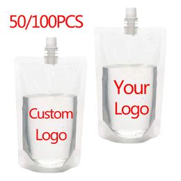 Storage Bags 50/100PCS Clear Drink Pouches Packaging Bag With Nozzle Stand Up Sealed Suction Milk Tea Beverage Juice BagStorage