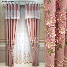 Curtain & Drapes Pink Blackout Curtains For Living Room Bedroom European Luxury With Embroidery Flower Sheer Modern Tulle BlindsCurtain