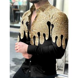 Fashion Men Shirts Turndown Collar Buttoned Shirt Casual Quicksand Print Long Sleeve Tops Mens Clothing Prom Cardigan 220813