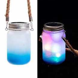 MOQ 10pcs14oz Sublimation LED Gradient Mason Jar with Handle Glass Tumblers Heat Transfer Water Bottle Wine Glass cup 8 Colours