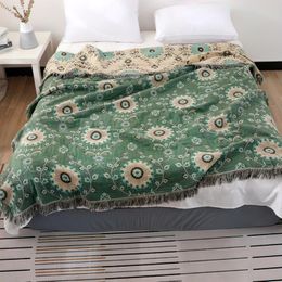 Blankets Soft Cotton Boho Blanket Bedspread For Bed Green Muslin Printed Large Summer Throw Cover Sofa 200cmx230cmBlankets