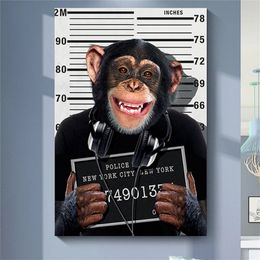 Abstract Nodern Funny Criminal Monkey Canvas Painting Posters Prints Wall Art Animals Picture for Living Room Home Decor Cuadros
