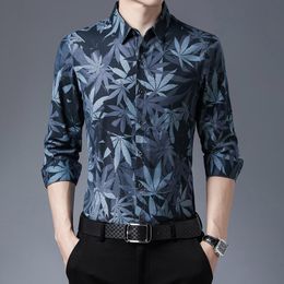 Men's Casual Shirts Leaves Pattern 3D Print Business Gentleman Long Sleeve Men Shirt Autumn Top Quality High-End Luxury Slim Fit Camisa Masc