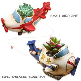 Creative cartoon Colourful fighter retro small plane glider succulent flowerpot micro landscape decoration home garden decoration T200529