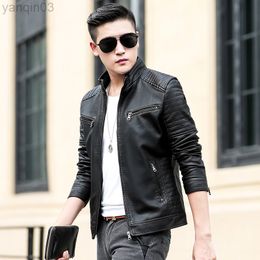 2022 Men Casual Biker Zipper Jacket Male New Men's Leather Jacket Slim Fit Motorcycle Leather Jacket L220801