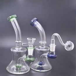 Colorful Glass Beaker Bongs Showerhead Percolator Hookahs 7Inch Bent Type Oil Dab Rigs 14mm Female Joint Dabbing Rig Water Pipes Wholesale