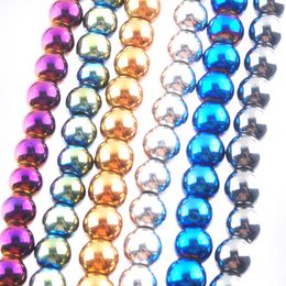 WOJIAER Gold Colour Purple Blue Round Hematite Materials 6mm Stone Spacers Loose Beads For Jewellery Making DIY Accessories BL316