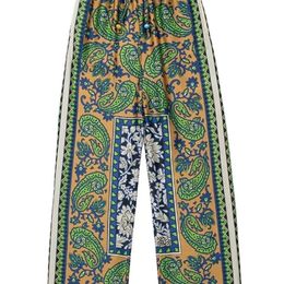 TRAF Women Fashion Wide Pockets Totem Print Wind Lains Vintage Высокая эластичная талия с шнуркой женские брюки Mujer 220813