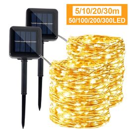 10M 20M 30M LED Solar Lamp Outdoor LED String Lights Fairy Holiday Christmas Party Garland Solar Garden Decor Waterproof Lights 220531
