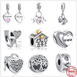 925 Sterling Silver Dangle Charm Family Mom Lock Love Clip Beads Bead Fit Pandora Charms Bracelet DIY Jewellery Accessories