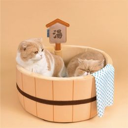 Japanese Style Cat Bed Comfy Bathtub Pool for Dogs Detachable Puppy Basket Basin Safe Kitten Nest Pad Plush Sleeping Shiba 220323