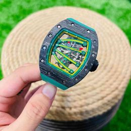 Watches Wristwatch Designer Richa Milles Hollowed Out Mechanical Watch Real Tourbillon Carbon Fibre Lightweight Fashion Green Versatile Lum